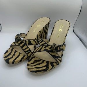 Matisse So Long Brown & Black Tiger Stripe Cow Hair & Leather Mule Heels Size 8M